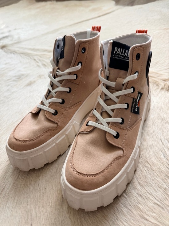 Palladium Shoes - Palladium Tan High-Top Canvas Platform Sneakers